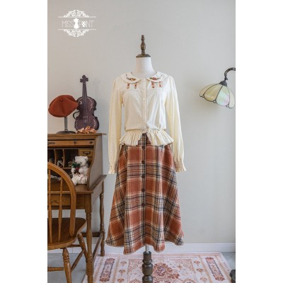 Miss Point Chubby Fox In The Forest Open Front Check Daily Skirt(2nd Reservation/Full Payment Without Shipping)